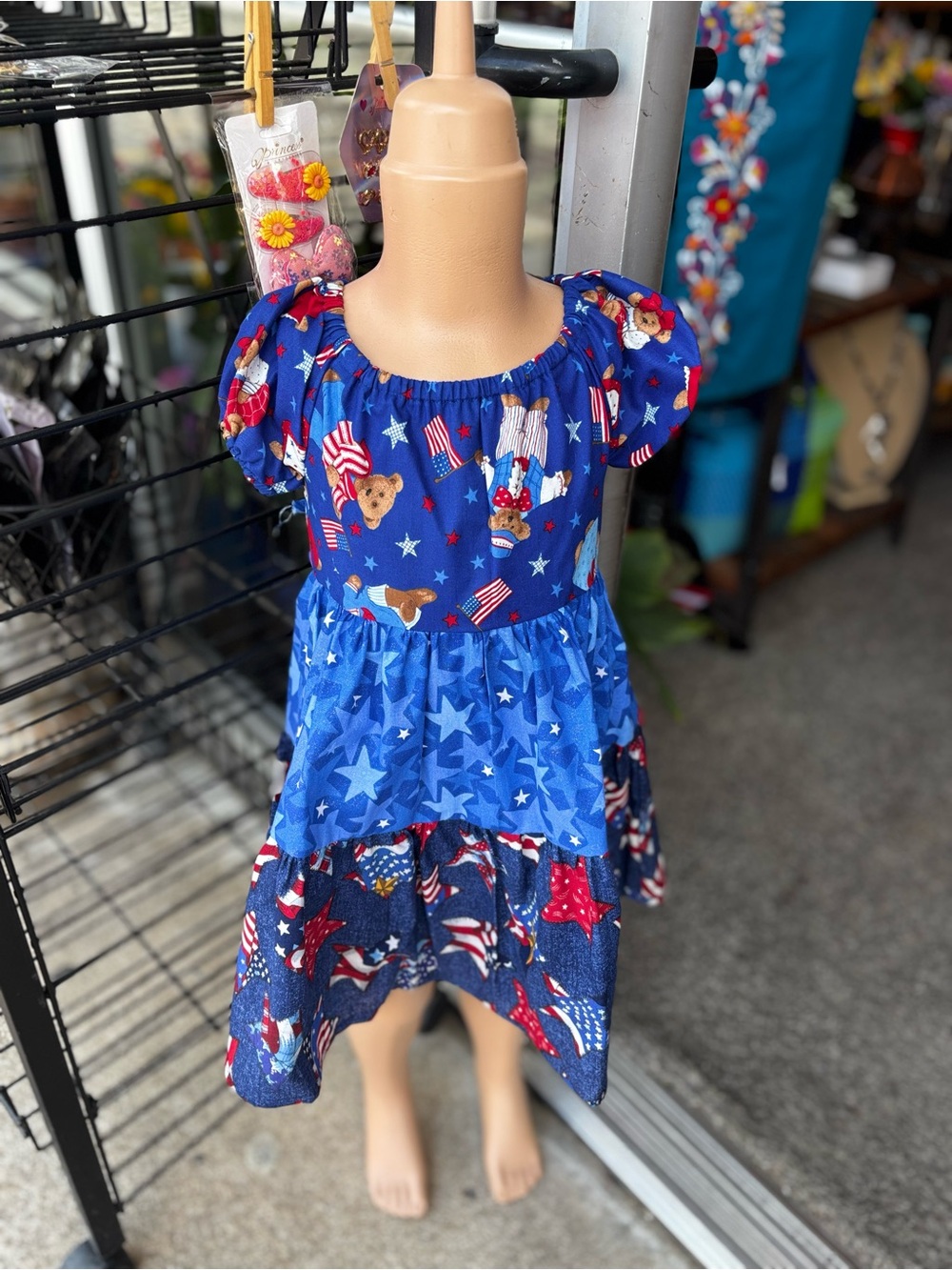 Girls' Blue Patriotic Tiered Cotton Dress